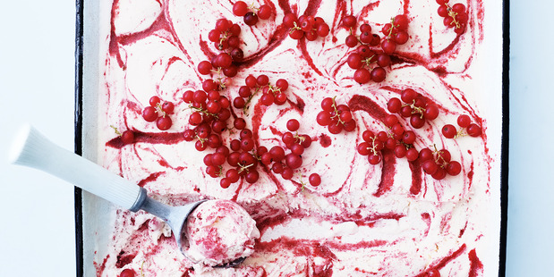 Strawberry swirl semifreddo. Photo / Donna Hay Magazine