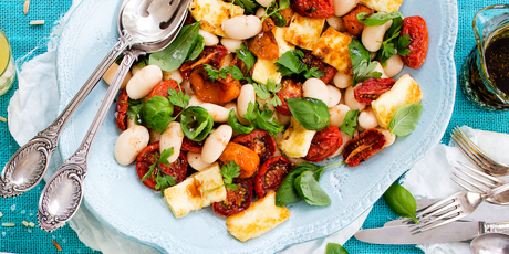 Roasted tomato, haloumi and white bean salad. Photo / NZH