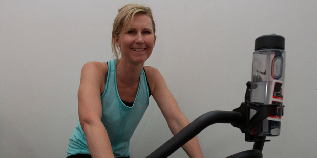 Rachel Grunwell tries the Top Ride spin class in the vault at Configure Express gym. Photo / Kellie Blizard