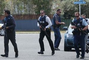 Armed police on Arataki streets. Photo / Joel Ford