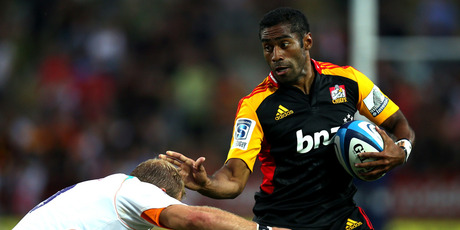 Asaeli Tikoirotuma of the Chiefs is tackled by Sarel Pretorius of the Cheetahs. Photo / Getty Images.