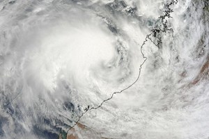 A NASA satellite captured image of Cyclone Rusty closing in on the northwestern coast of Western Australia. Image / NASA/AFP