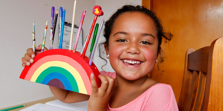 This pen and pencil holder may encourage the kids to be a little tidier. Photo / Michael Craig
