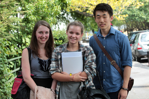 Students Cindy Smart, Sam Morton and Robert Hou. Photo / Doug Sherring