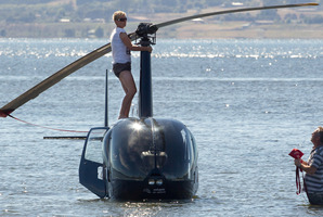 A helicopter made an emergency landing in Lake Rotorua.Photo / Daily Post, Stephen Parker