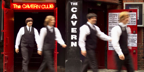 Beatles tribute band outside The Cavern Club, Liverpool. Photo / Supplied