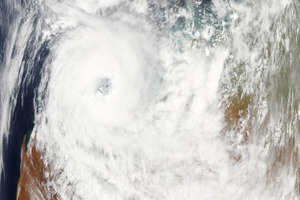 A satellite image shows Cyclone Rusty over the coast of Western Australia. Photo / Nasa