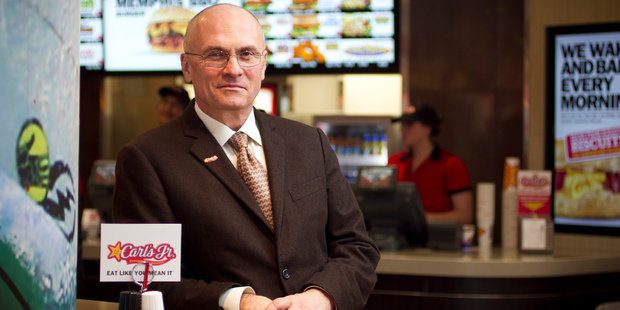 Andy Puzder, chief executive of CKE Restaurants, at the new Carl's Jr store in the Metro Centre, Queen St. Photo / Natalie Slade