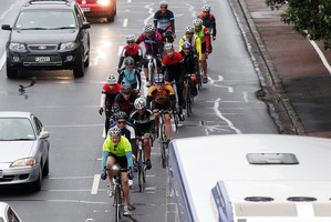 Cyclists traveling north towards Auckland on Tamaki Drive. Photo / Doug Sherring