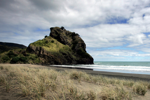 The bodies of two men were found on the northern side of Lion Rock at Piha Beach during a shoreline search.Photo / Doug Sherring