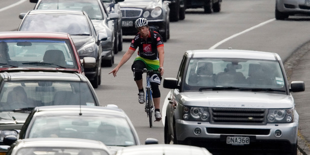 A cyclist shares the road with drivers on Auckland's Tamaki Drive. Photo / Dean Purcell