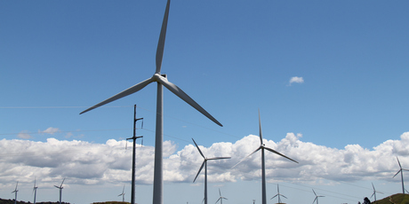 Turbines at Meridian's Te Apiti wind farm, near Woodville. Photo / Wairarapa Times Age