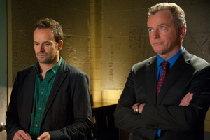 Jonny Lee Miller (left) as Sherlock Holmes and Aidan Quinn as Captain Toby Gregson. Photo / AP
