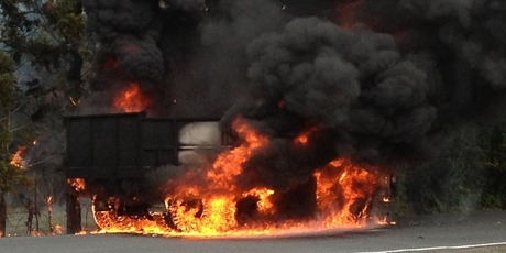 Truck fire at Whareora. Photo / Brian King