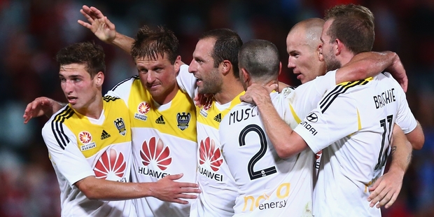 Tyler Boyd finally broke his drought as the Phoenix celebrated their win at Parramatta. Photo / Getty Images