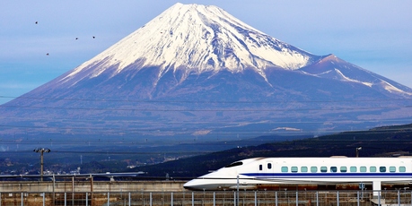 The Shinkansen (bullet train) goes between Tokyo and Osaka.
