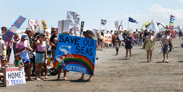 Greenpeace staged an at-sea protest. Photo / Nigel Marple