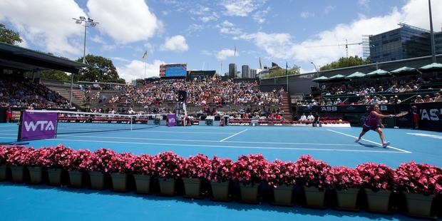It wasn't all sun for spectators and tennis players at the ASB Classic yesterday. Photo / Brett Phibbs