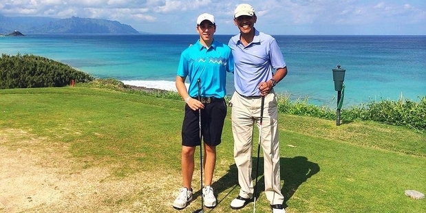 Max Key and US president Barack Obama after having a round of golf in Hawaii. Photo / Facebook/Max Key