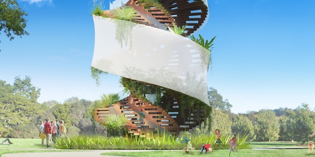 Architect Andrew Patterson's concept of a 19m tower that will sprout epiphytes of the sort that grow in the forest canopy.
