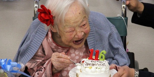 The world's oldest woman Misao Okawa celebrating her 116th birthday at the nursing home in Osaka.
Photo / Tomohito Okada