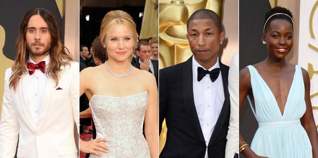 Jared Leto, Kristen Bell, Pharrell Williams and Lupita Nyong'o at the 86th annual Academy Awards. Photos / AP