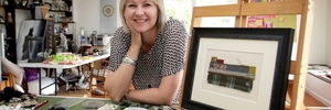 Textile artist Jenny Brown with some of her work, and some of the materials she uses. Photo/Bevan Conley