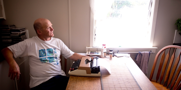 On his days off Bob Orr taps out his poetry on a typewriter at the kitchen table of his small flat. Photo / Dean Purcell