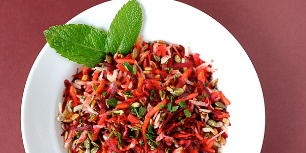Raw energy salad with crunchy seeds.
