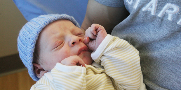 Tauranga Hospital shared its birthday with Madeline Parker and Manuell Korzelius' newborn baby.
PHOTO/RUTH KEBER