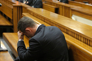 Oscar Pistorius broke down in tears at some of today's testimony. Photo / AFP
