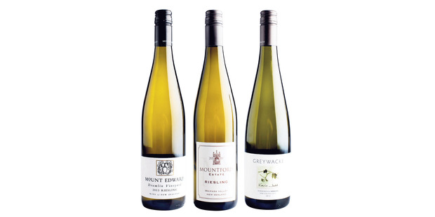 Mount Edward Drumlin Central Otago Riesling 2013; Greywacke Marlborough Riesling 2012; Mountford Estate Waipara Riesling 2011. Photos / Supplied.