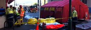 Fire Service and a decontamination tent set up near the scene of last week's clan-lab discovery. Photo / APNZ