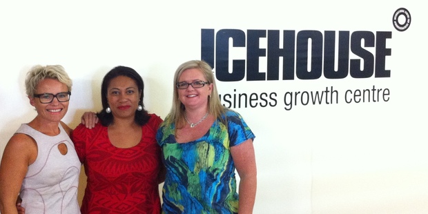 Icehouse executives in residence and mentors Carollyn Chaplin (left) and Debra Chantry (right) with mentee Lufi Rasmussen of Misiluki (centre).
