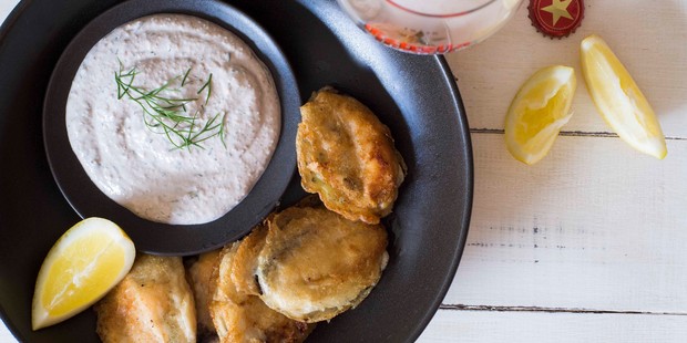 Pan fried mussels - midye tava - with tarator sauce from Tasca. Photo / NZH