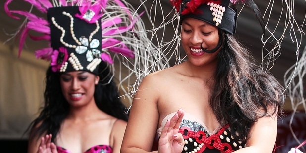 Cook Island performers at Pasifika in Auckland yesterday. Photo / Doug Sherring