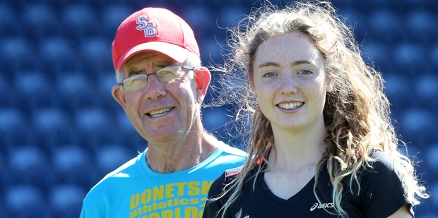 TOO EMOTIONAL? Coach Mick Cull on Shannon Gearey's qualifying time. PHOTO/DUNCAN BROWN