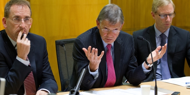 Reserve Bank Governor Graeme Wheeler with assistant governor John McDermott (left) and deputy governor Grant Spencer. Photo / Mark Mitchell