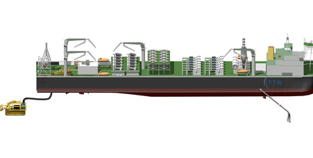 A supplied image showing a mining ship with a seabed 'crawler' which would scoop up the seabed and send the material into the ship for processing.
