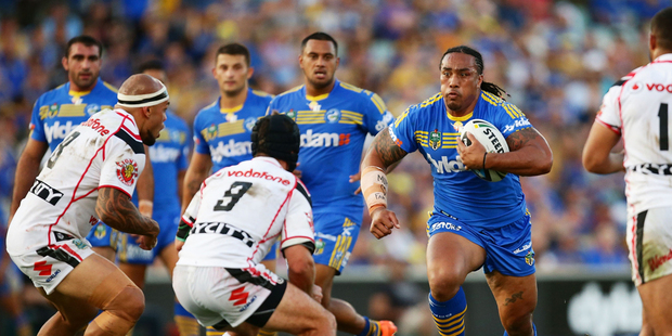 Fuifui Moimoi of the Eels runs at the defence during the round one NRL match between the Parramatta Eels and the New Zealand Warriors. Photo / Getty Images.