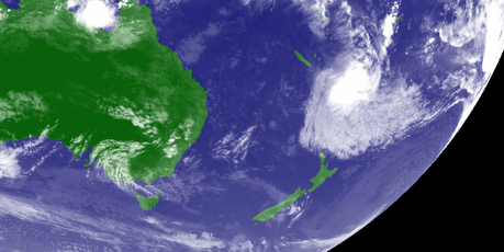 Lusi is seen right above New Zealand and heading south. Photo / Japan Meteorological Agency