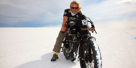 Henry Cole has the chance to break the world land speed record for a pre-1955 bike on the Bonneville Salt Flats in Utah. Pictures / Gary France