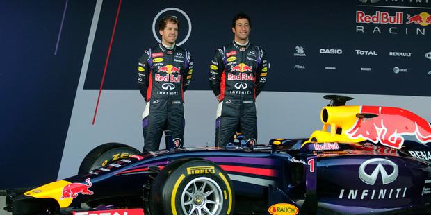 Infiniti Red Bull Racing drivers Sebastian Vettel of Germany, left, and Daniel Ricciardo of Australia, right. Photo / AP