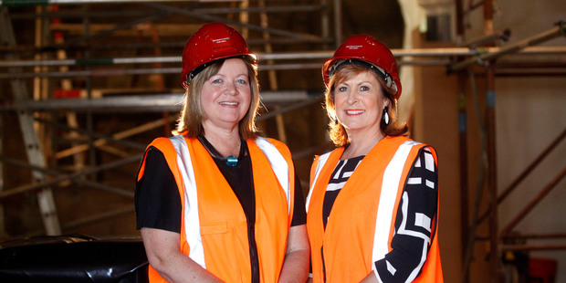Business and planning director Merle Boniface (left) and principal Heather McRae check on progress. Photo / Chris Gorman
