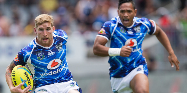 English fullback Sam Tomkins scored his first try for the Warriors in their loss to the Dragons at Eden Park. Photo / Greg Bowker