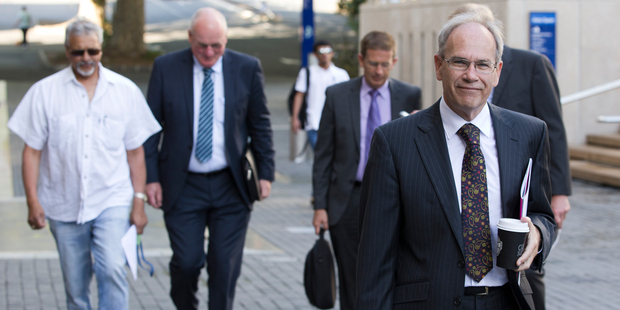 Mayor Len Brown, Arthur Anae, George Wood and Callum Penrose arrive at a special Auckland Council meeting. Photo / Greg Bowker