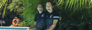 HB schoolgirls Sarah Morton (left) and Ashley Arquette relaxing at their hotel in Costa Rica before the U17 World Cup soccer tournament in March-April. PHOTO/SUPPLIED
