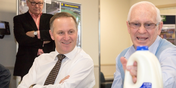 Prime Minister John Key with Bruce Pulman, owner of Green Valley Dairies Limited, the company which supplies milk to Oravida. Pulman says he has wanted to add value to his product through exporting for a long time.