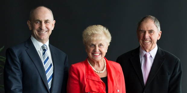 Chris Liddell (left) with philanthropists Annette and Neal Plowman. Photo / Greg Bowker