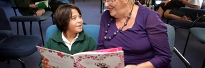 Wanganui East School pupil Haeleigh Armstrong, 7, and volunteer Ann Petherick enjoy a book together. Photo/Bevan Conley